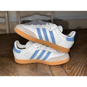 ADIDAS SAMBAS Toddler Size9 Blue &White slip on with Velcro side opening EUC